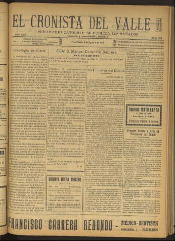 'El Cronista del Valle' - Época 1ª Año XVII Número 856 - 1926 agosto 07