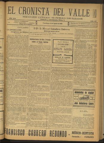 'El Cronista del Valle' - Época 1ª Año XVII Número 857 - 1926 agosto 14