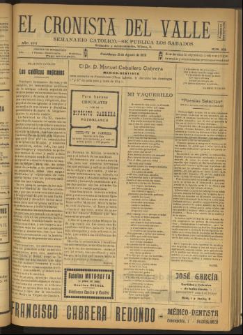 'El Cronista del Valle' - Época 1ª Año XVII Número 858 - 1926 agosto 21