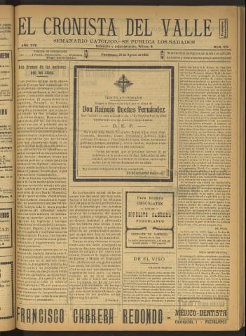 'El Cronista del Valle' - Época 1ª Año XVII Número 859 - 1926 agosto 28