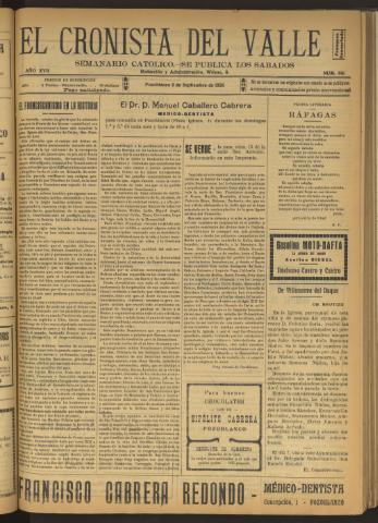 'El Cronista del Valle' - Época 1ª Año XVII Número 861 - 1926 septiembre 11