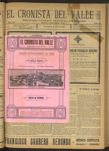'El Cronista del Valle' - Época 1ª Año XVII Número extra - 1926 septiembre 21