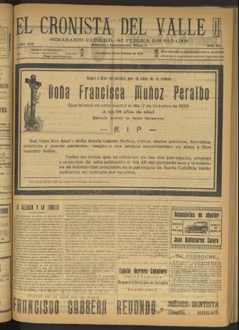 'El Cronista del Valle' - Época 1ª Año XVII Número 867 - 1926 octubre 23