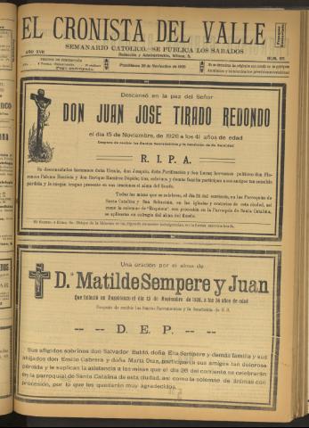 'El Cronista del Valle' - Época 1ª Año XVII Número 871 - 1926 noviembre 20
