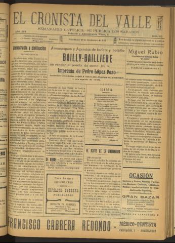 'El Cronista del Valle' - Época 1ª Año XVII Número 872 - 1926 noviembre 27