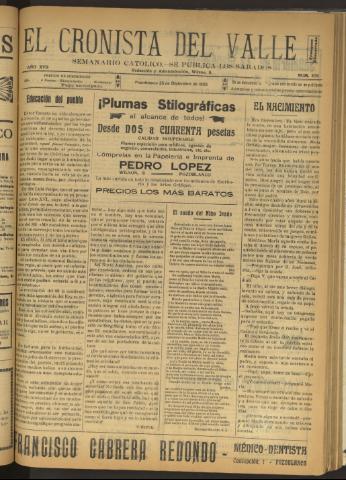 'El Cronista del Valle' - Época 1ª Año XVII Número 876 - 1926 diciembre 25