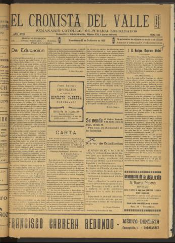 'El Cronista del Valle' - Época 1ª Año XVIII Número 927 - 1927 diciembre 17