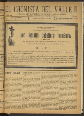 'El Cronista del Valle' - Época 1ª Año XVIII Número 928 - 1927 diciembre 24