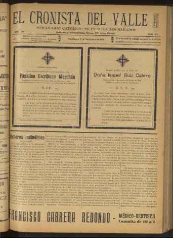 'El Cronista del Valle' - Época 1ª Año XIX Número 975 - 1928 noviembre 17