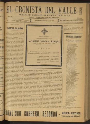 'El Cronista del Valle' - Época 1ª Año XIX Número 980 - 1928 diciembre 22