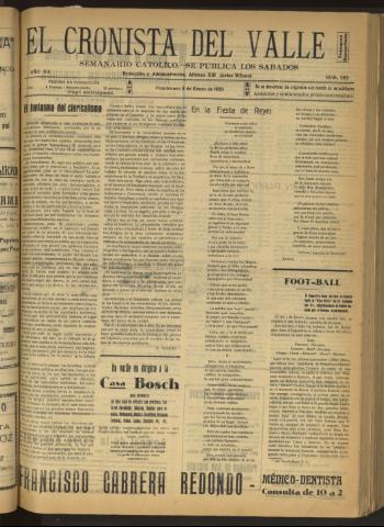 'El Cronista del Valle' - Época 1ª Año XIX Número 982 - 1929 enero 05