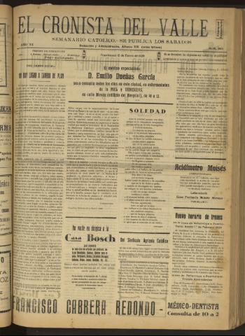 'El Cronista del Valle' - Época 1ª Año XX Número 983 - 1929 enero 12