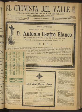 'El Cronista del Valle' - Época 1ª Año XX Número 984 - 1929 enero 19