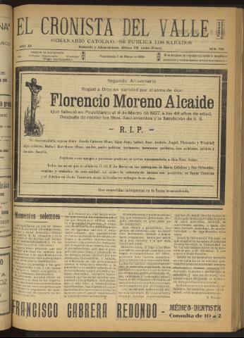'El Cronista del Valle' - Época 1ª Año XX Número 990 - 1929 marzo 02