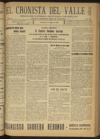 'El Cronista del Valle' - Época 1ª Año XX Número 991 - 1929 marzo 09