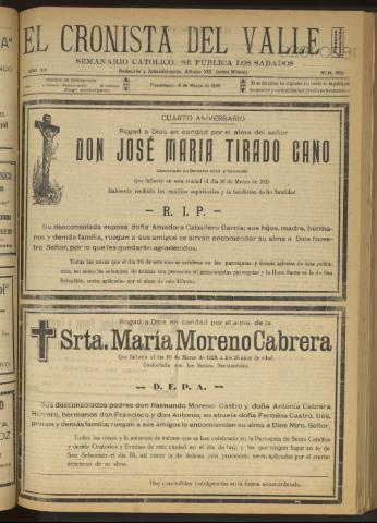 'El Cronista del Valle' - Época 1ª Año XX Número 992 - 1929 marzo 16