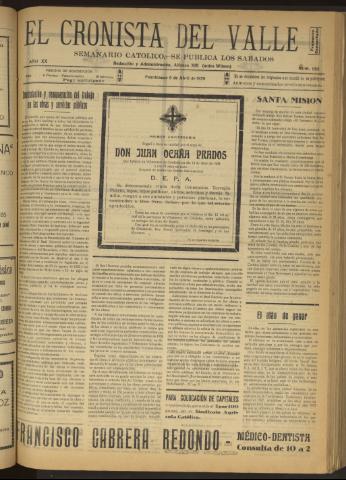 'El Cronista del Valle' - Época 1ª Año XX Número 995 - 1929 abril 06