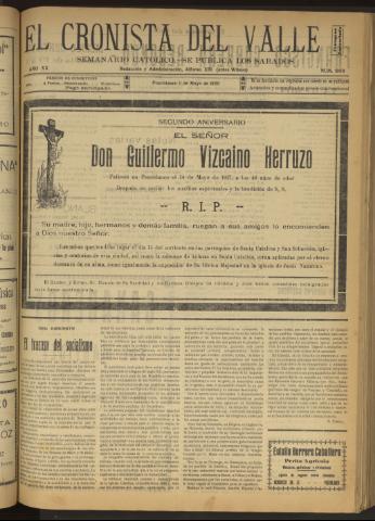 'El Cronista del Valle' - Época 1ª Año XX Número 1000 - 1929 mayo 11