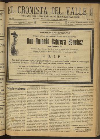 'El Cronista del Valle' - Época 1ª Año XX Número 1001 - 1929 mayo 18