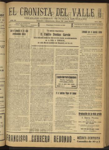 'El Cronista del Valle' - Época 1ª Año XX Número 1008 - 1929 julio 06