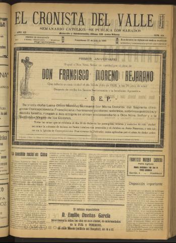 'El Cronista del Valle' - Época 1ª Año XX Número 1011 - 1929 julio 27