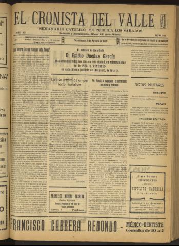 'El Cronista del Valle' - Época 1ª Año XX Número 1012 - 1929 agosto 03