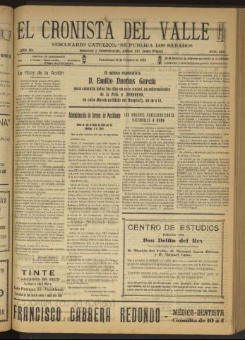 'El Cronista del Valle' - Época 1ª Año XX Número 1023 - 1929 octubre 19