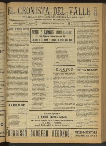 'El Cronista del Valle' - Época 1ª Año XX Número 1029 - 1929 noviembre 30