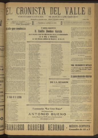 'El Cronista del Valle' - Época 1ª Año XXI Número 1034 - 1930 enero 04