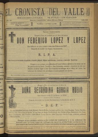 'El Cronista del Valle' - Época 1ª Año XXI Número 1038 - 1930 febrero 01