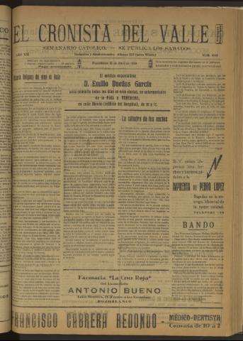 'El Cronista del Valle' - Época 1ª Año XXI Número 1048 - 1930 abril 12
