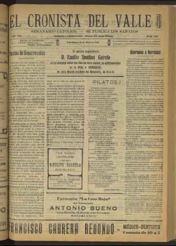 'El Cronista del Valle' - Época 1ª Año XXI Número 1049 - 1930 abril 19
