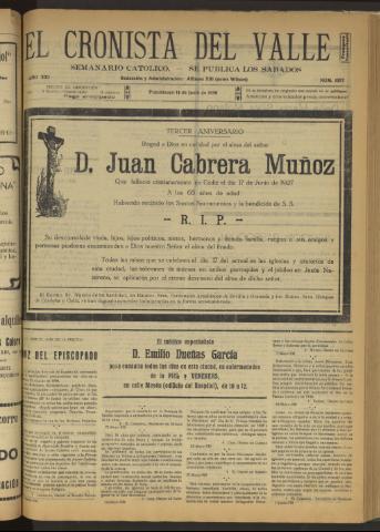'El Cronista del Valle' - Época 1ª Año XXI Número 1057 - 1930 junio 14