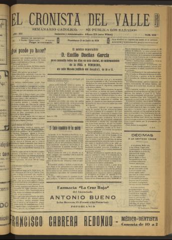 'El Cronista del Valle' - Época 1ª Año XXI Número 1058 - 1930 junio 21