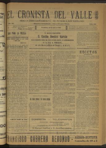 'El Cronista del Valle' - Época 1ª Año XXI Número 1059 - 1930 junio 28