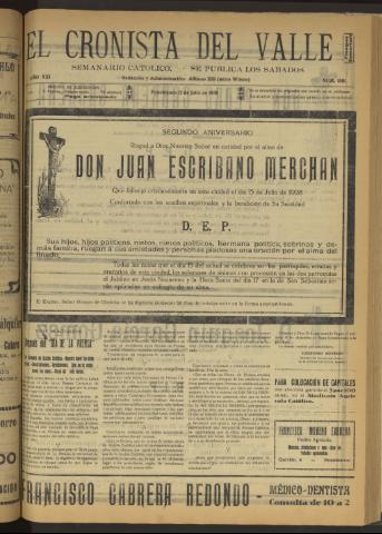 'El Cronista del Valle' - Época 1ª Año XXI Número 1061 - 1930 julio 12
