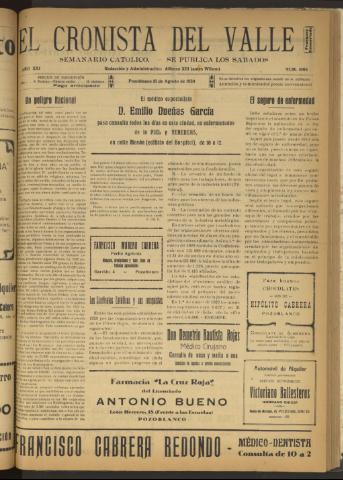 'El Cronista del Valle' - Época 1ª Año XXI Número 1066 - 1930 agosto 16