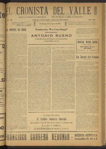 'El Cronista del Valle' - Época 1ª Año XXI Número 1068 - 1930 agosto 30