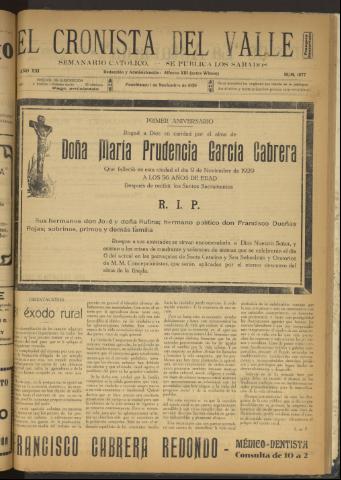 'El Cronista del Valle' - Época 1ª Año XXI Número 1077 - 1930 noviembre 01