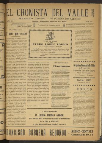 'El Cronista del Valle' - Época 1ª Año XXI Número 1079 - 1930 noviembre 15