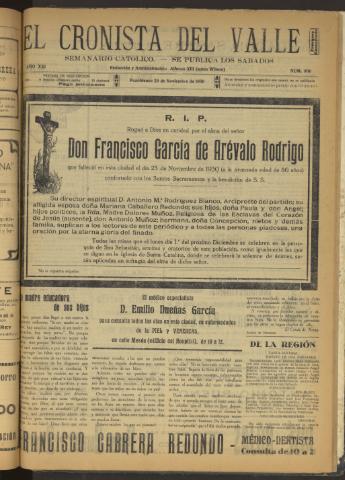 'El Cronista del Valle' - Época 1ª Año XXI Número 1081 - 1930 noviembre 29