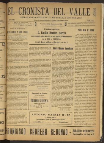 'El Cronista del Valle' - Época 1ª Año XXI Número 1084 - 1930 diciembre 20