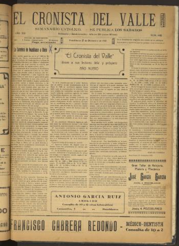 'El Cronista del Valle' - Época 1ª Año XXI Número 1085 - 1930 diciembre 27