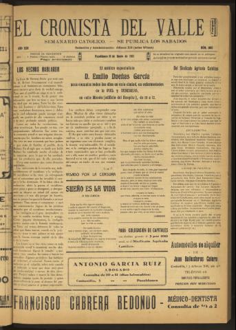 'El Cronista del Valle' - Época 1ª Año XXII Número 1087 - 1931 enero 10