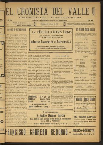 'El Cronista del Valle' - Época 1ª Año XXII Número 1089 - 1931 enero 24