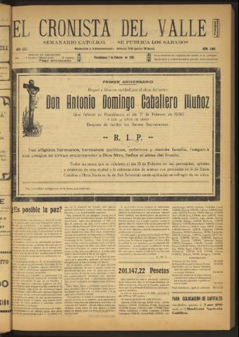 'El Cronista del Valle' - Época 1ª Año XXII Número 1091 - 1931 febrero 07