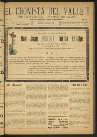 'El Cronista del Valle' - Época 1ª Año XXII Número 1092 - 1931 febrero 14