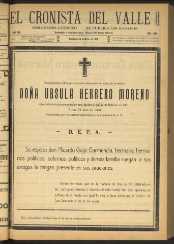 'El Cronista del Valle' - Época 1ª Año XXII Número 1096 - 1931 marzo 14