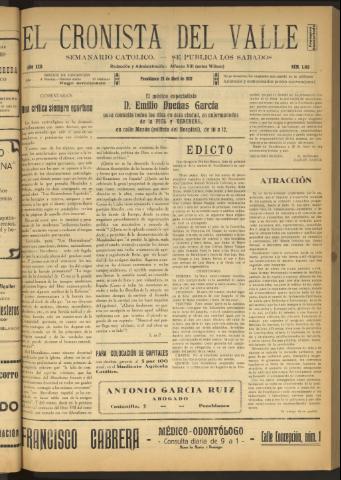 'El Cronista del Valle' - Época 1ª Año XXII Número 1102 - 1931 abril 25