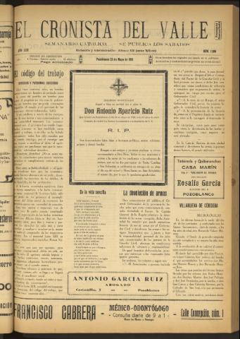 'El Cronista del Valle' - Época 1ª Año XXII Número 1106 - 1931 mayo 23